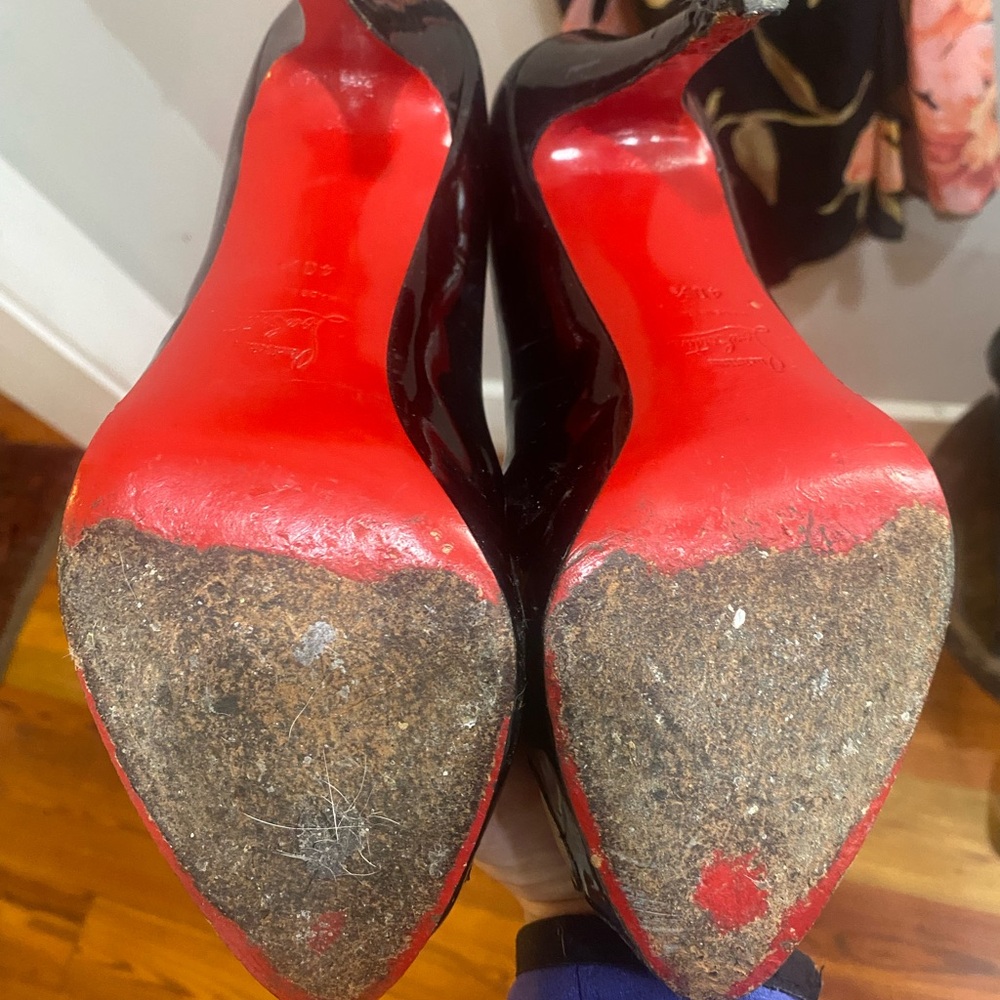 Christian Louboutin Black Patent Leather and Mesh Pumps - Picture 6 of 10